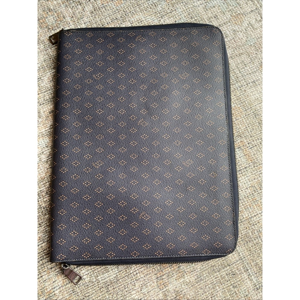 Coach Leather Zip Around Foulard Portfolio Diamond Black Brown
